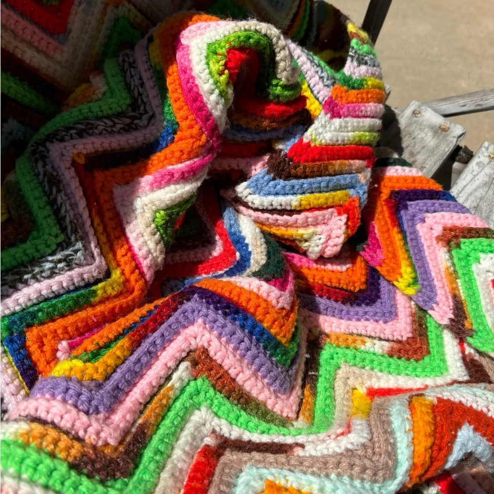 Crochet knit colorful afghan